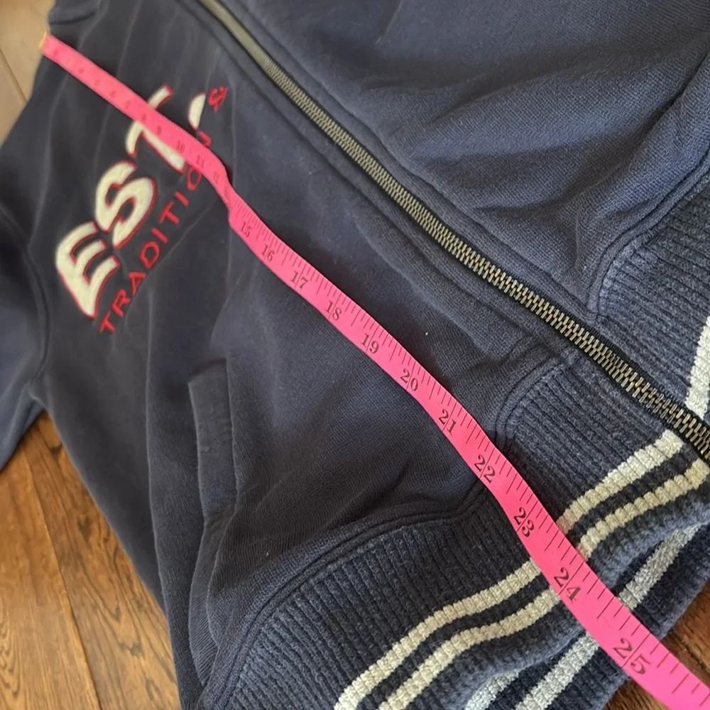 BERETTA navy blue zip up athletic bomber jacket mock neck patches embroidered